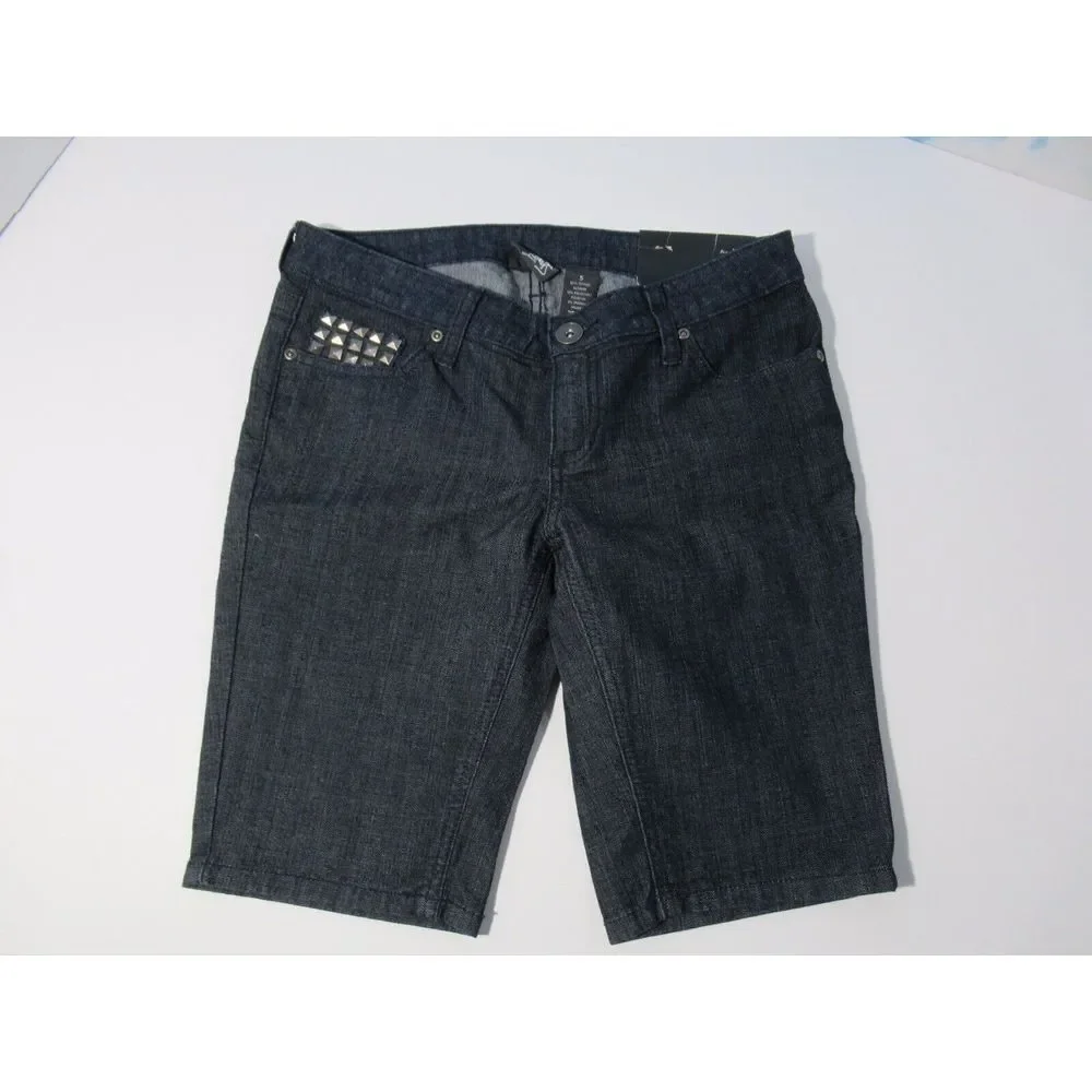 City Streets Ladies Blue Low Rise Jean Shorts Size 5 Studded Embellished NWT A16